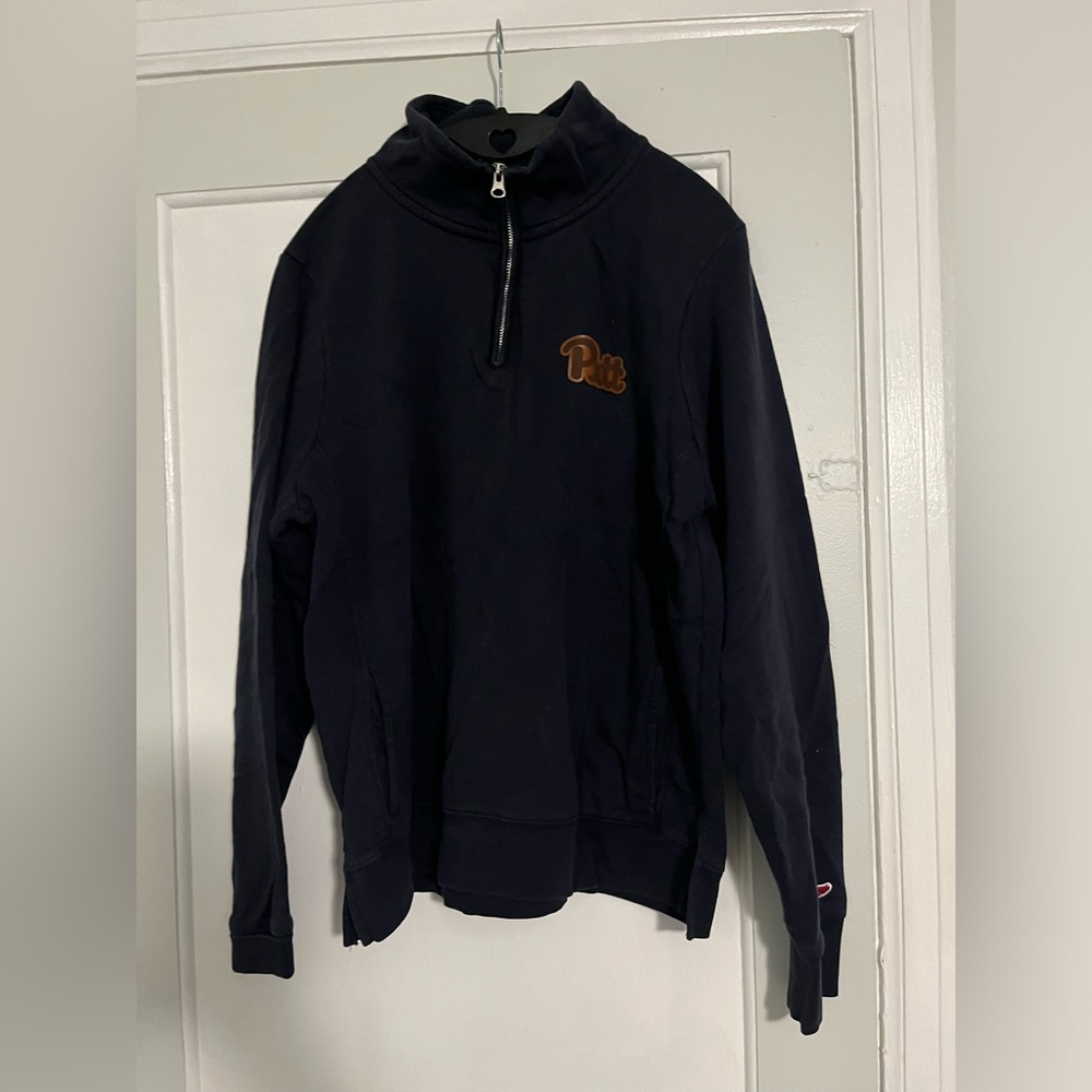 Pitt Navy Quarter Zip with leather detail